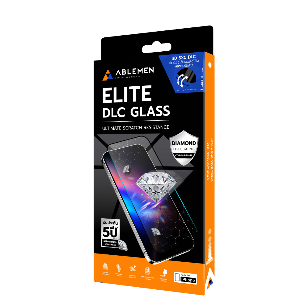 Ablemen 3D Corning Elite Glass ฟิล์มกระจกลงโค้ง เคลือบสาร DLC For iPhone 17 Pro Max / 17 Pro