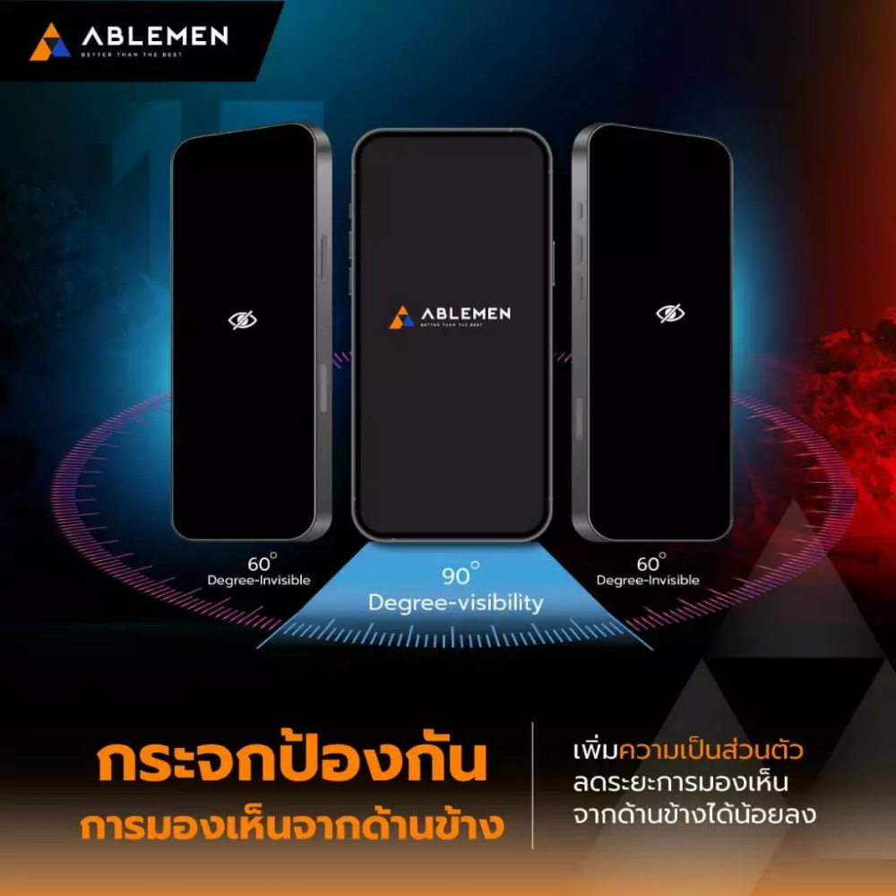 Ablemen FF Privacy กระจกเต็มจอเพิ่มความเป็นส่วนตัว กันมองด้านข้าง For iPhone 17 Pro Max / 17 Pro / 16 Pro Max / 16 Pro / 15 Pro Max / 15 Pro / 14 Pro Max