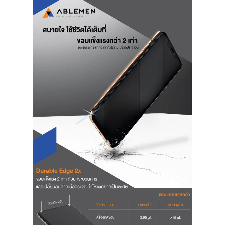 Ablemen 3D Havy impaction ฟิล์มกระจกเต็มจอลงโค้ง For iPhone XS / X / 8 Plus / 7 Plus / 8 / 7